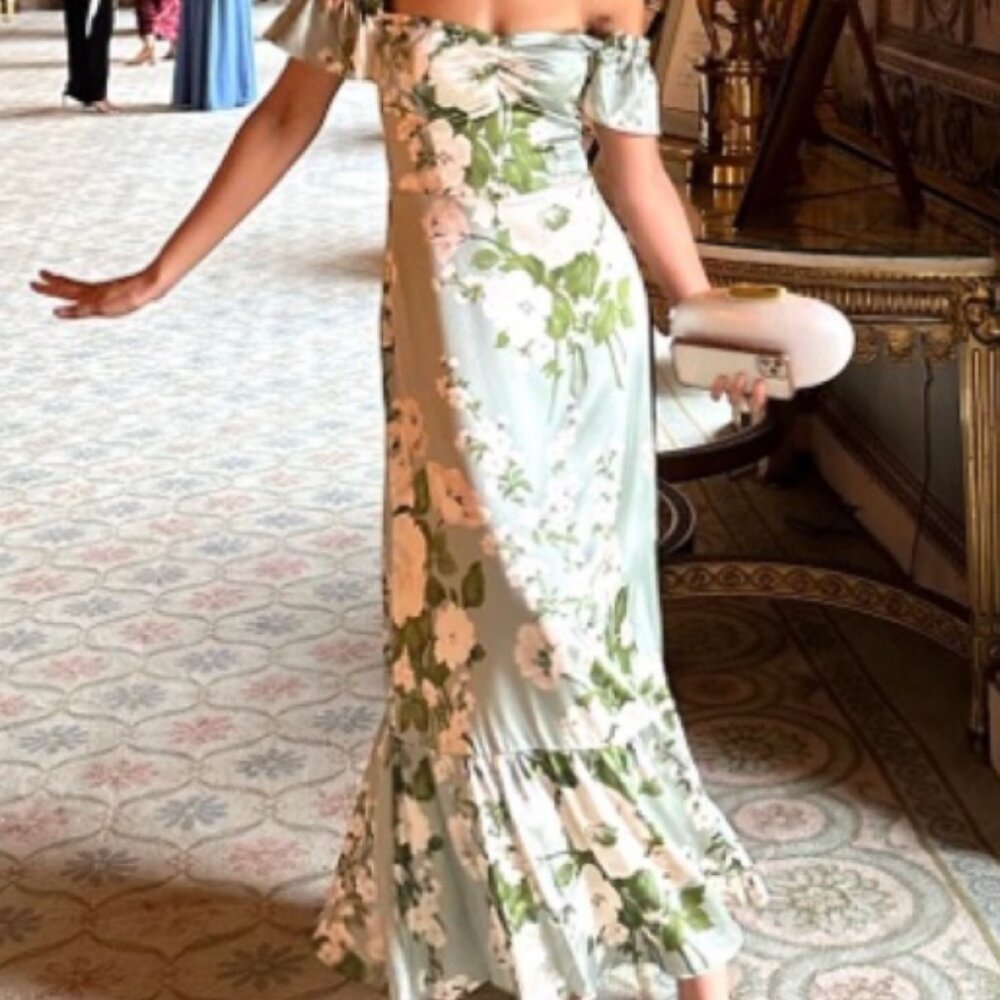 NWOT Reformation Sianna Silk Floral Midi Dress in Tarragon S $328 - Picture 1 of 12